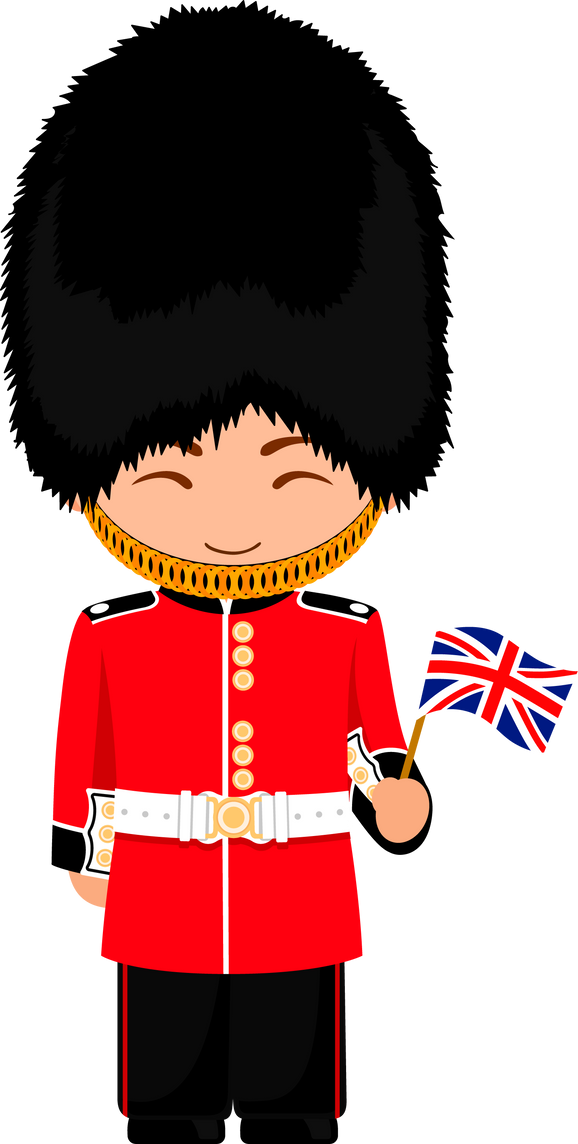 English royal guard with british flag.